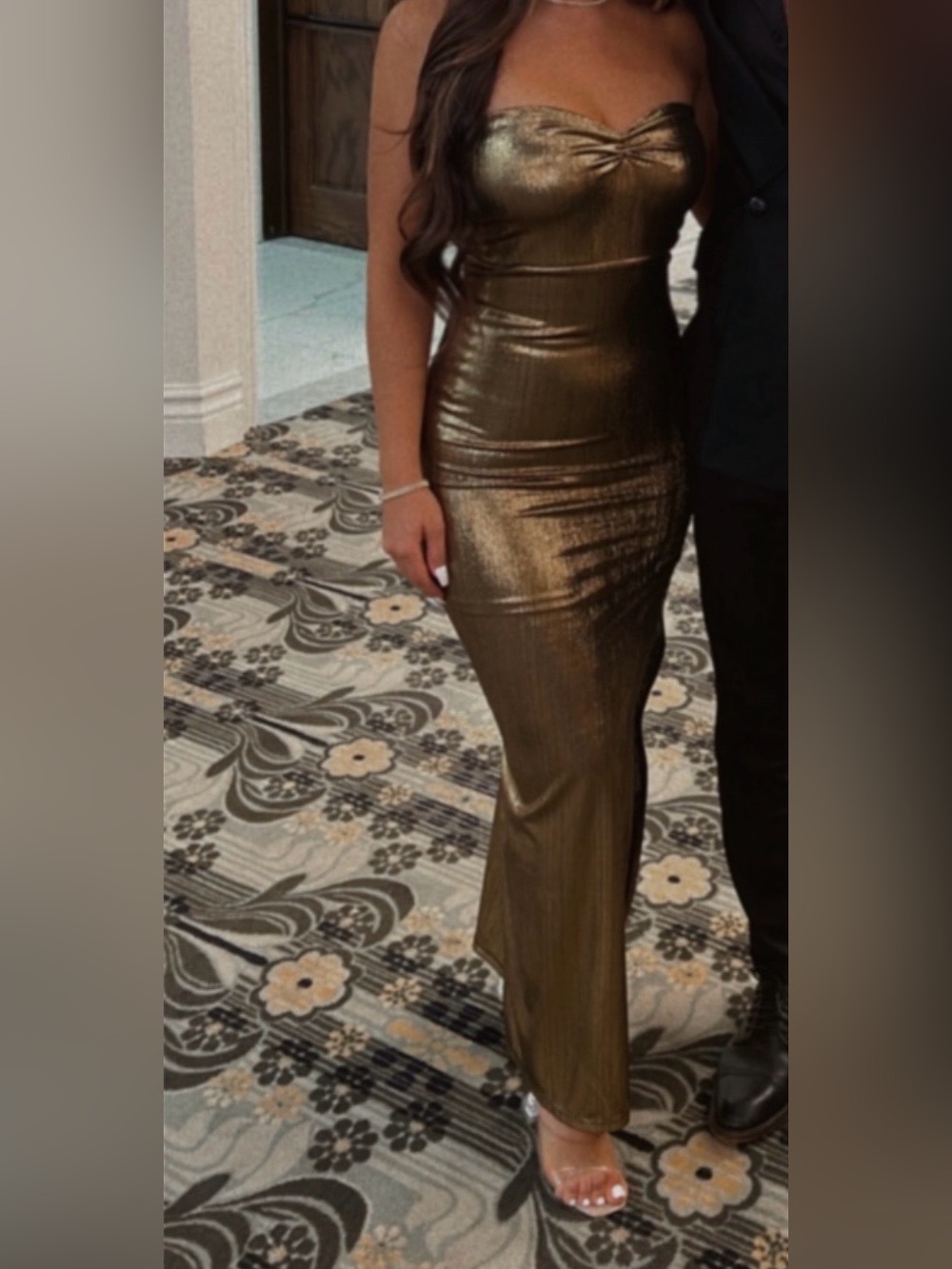 Strapless Metallic Gold Maxi dress - Women